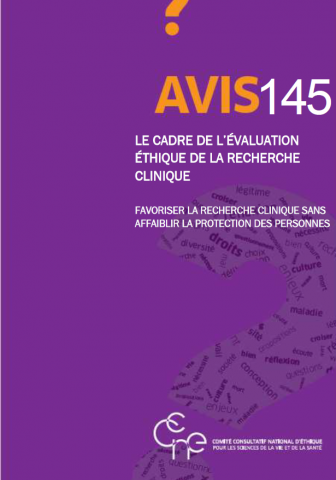 Avis 145 : Le cadre de l’évaluation éthique de la recherche clinique ...